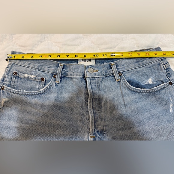 Agolde Parker Frayed Denim Jean Shorts Distressed Light Blue Button Fly Size 33 - Picture 5 of 10